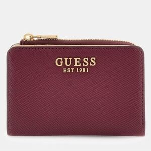 NEW GUESS Glimmer Zip Around Compact Bi-fold Wallet Maroon Red Mauve Pink Small